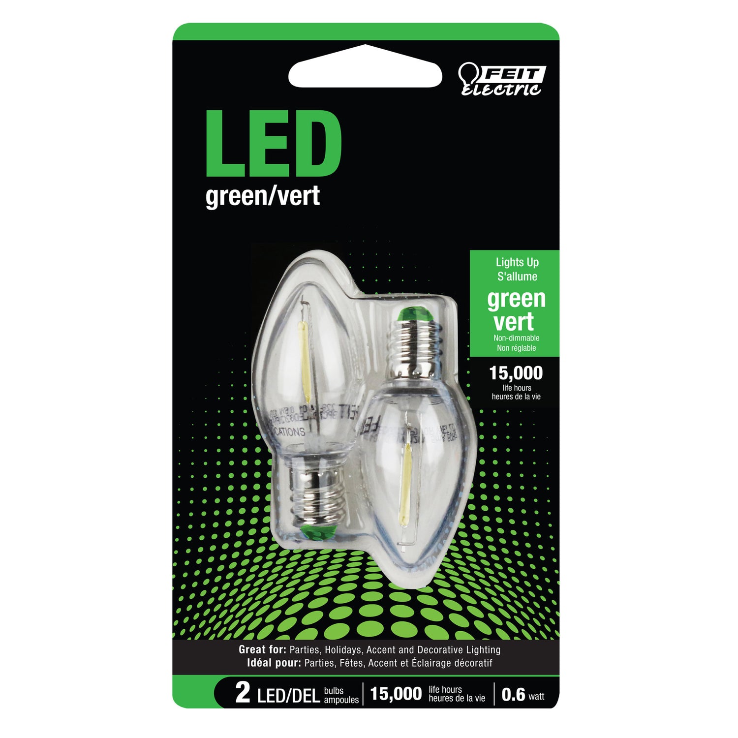 Green C7 Holiday & Party LED Light Bulb (2-Pack)