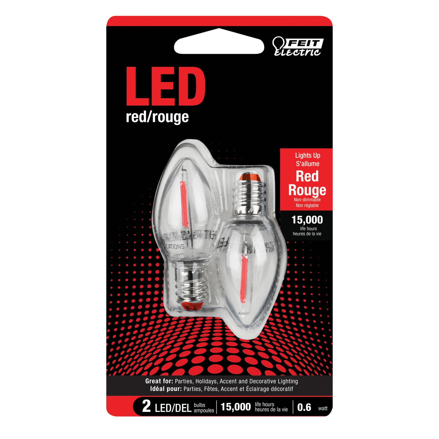 Red C7 Holiday & Party LED Light Bulb (2-Pack)
