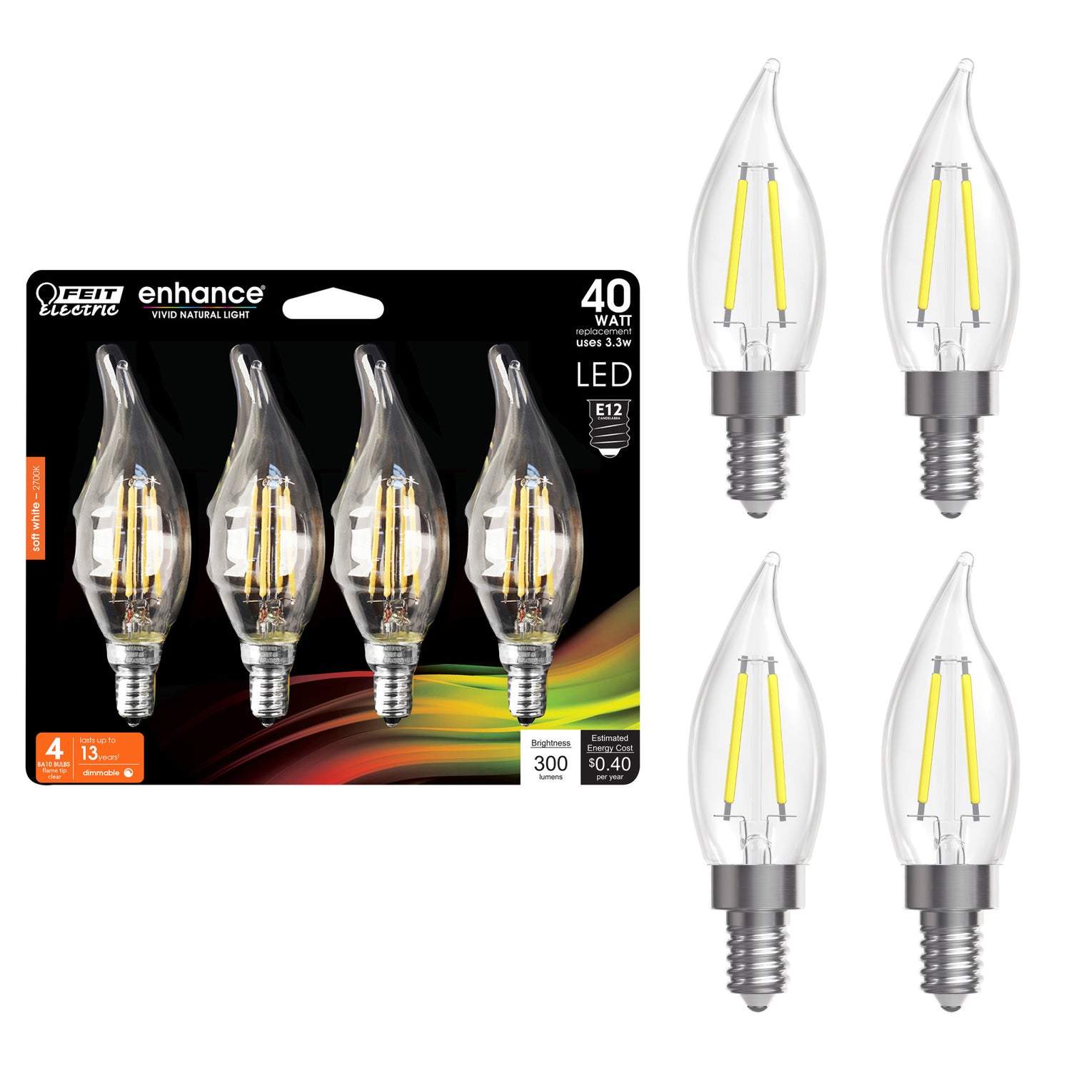 40W Replacement Clear BA10 Dimmable Soft White Decorative LED Filament Enhance (4-Pack)