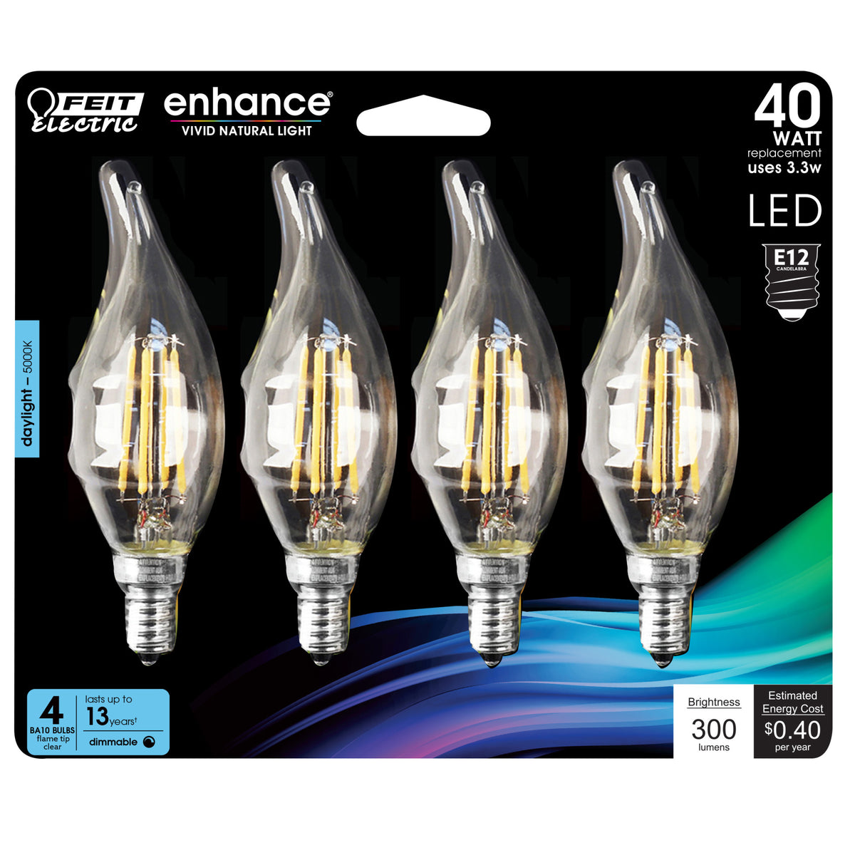 40W Replacement Clear BA10 Dimmable Daylight Decorative LED Filament Enhance (4-Pack)