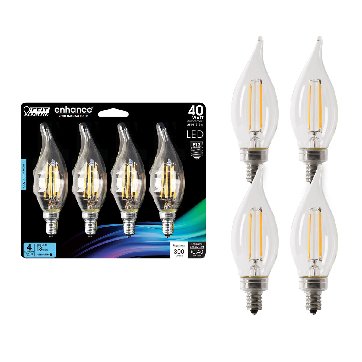 40W Replacement Clear BA10 Dimmable Daylight Decorative LED Filament Enhance (4-Pack)