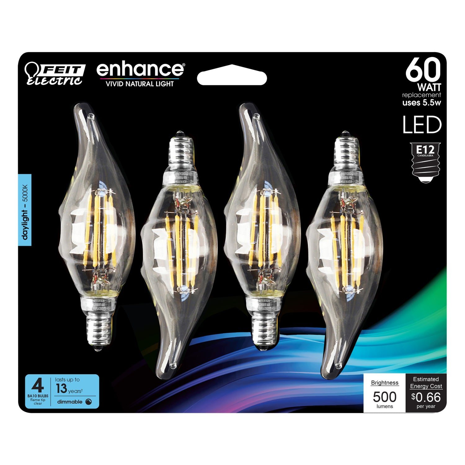 60W Replacement Flame Tip Daylight Filament LED (4-Pack)