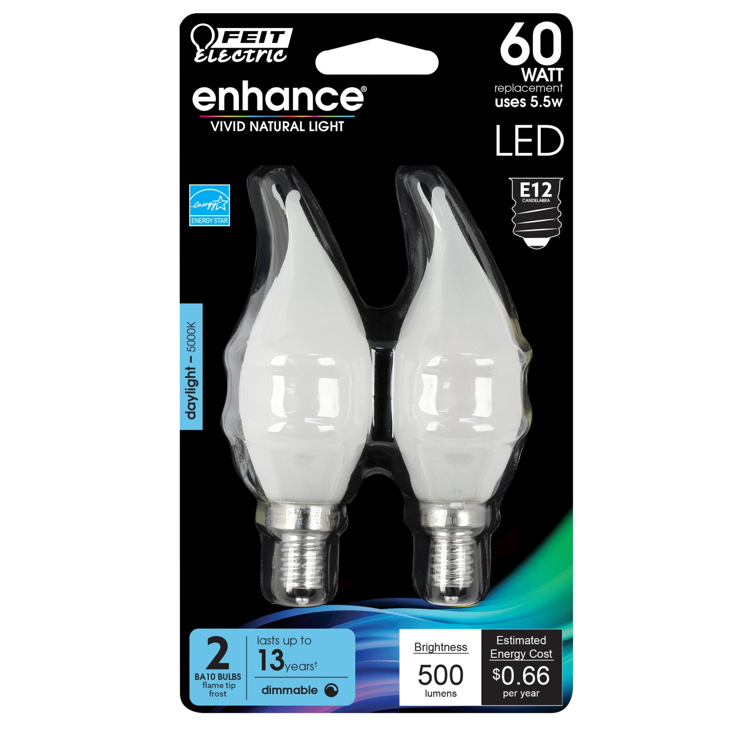 60W Replacement Frost BA10 Dimmable Daylight Decorative LED Filament Enhance (2-Pack)
