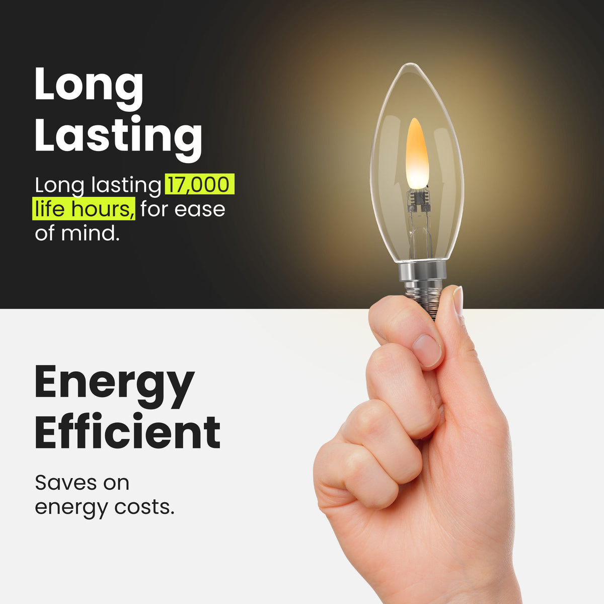 Flicker Flame LED B10 Candle Bulb E12 Base (2-Pack)