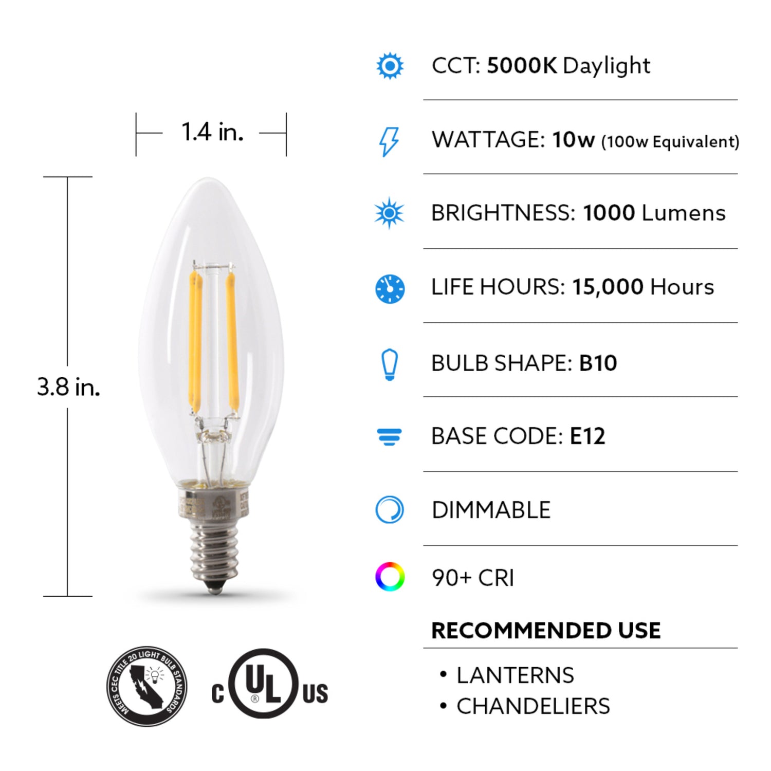 100W Replacement Blunt Tip Daylight Filament LED (2-Pack)