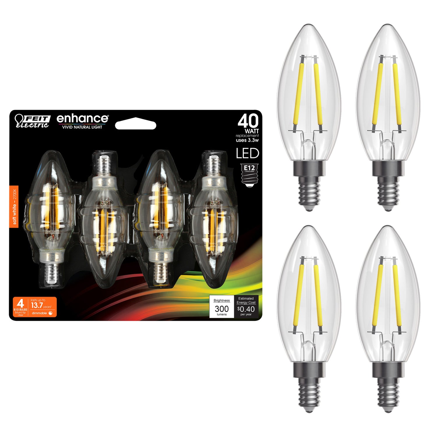 40-Watt Equivalent Blunt Tip Soft White Filament LED (4-Pack)