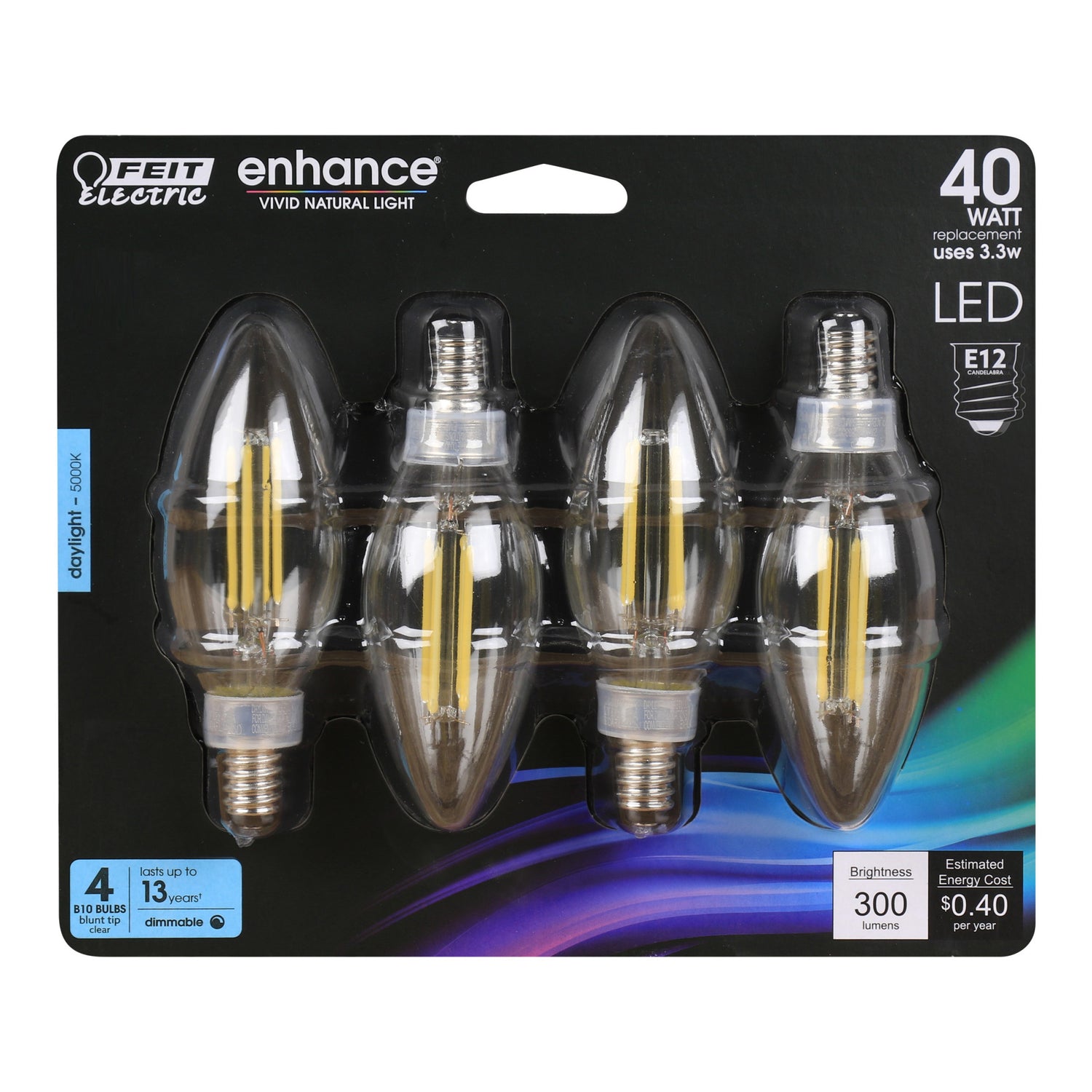 3.3W (40W Replacement) Daylight (5000K) Blunt Tip Filament LED Bulb (4-Pack)