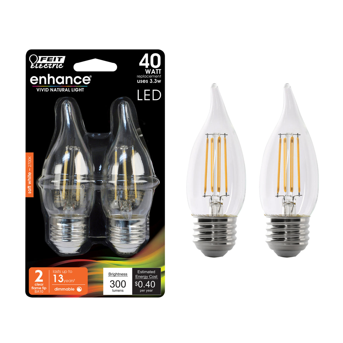 40W Replacement BA10 Dimmable Soft White E26 Base LED Filament Enhance (2-Pack)