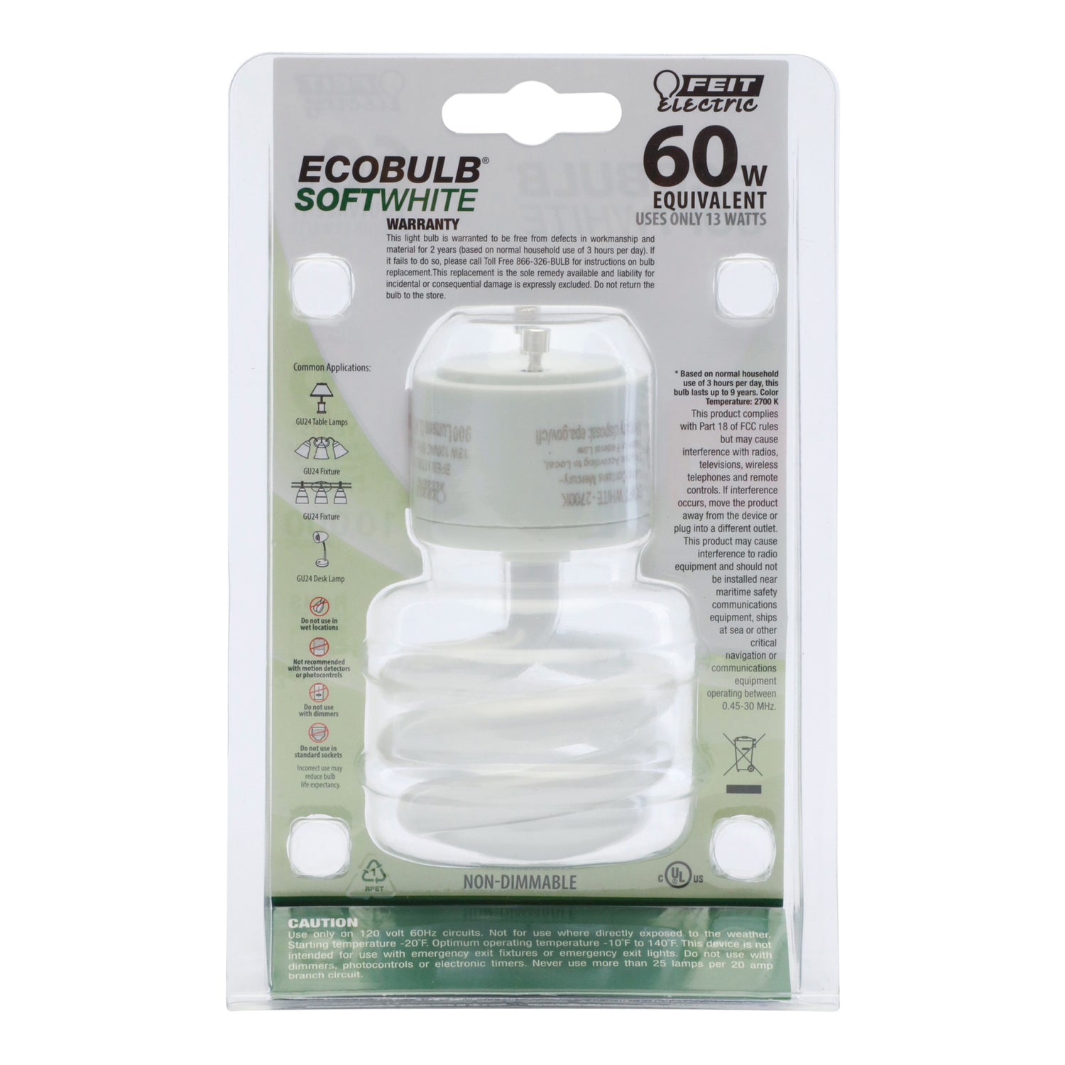 13W (60W Replacement) Soft White (2700K) GU24 Base Non-Dimmable Twist CFL Light Bulb