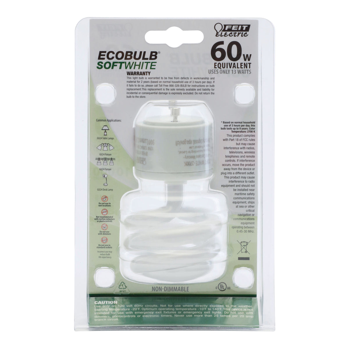 13W (60W Replacement) Soft White (2700K) GU24 Base Non-Dimmable Twist CFL Light Bulb