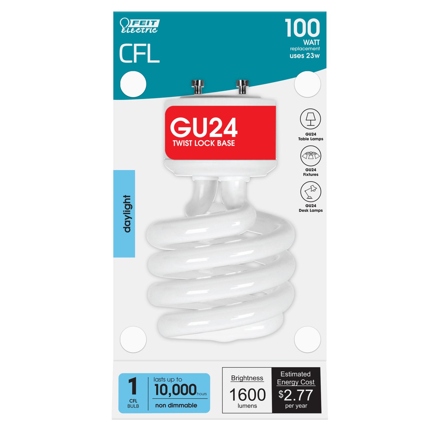 23W (100W Replacement) Daylight (5000K) Twist GU24 Base Non-Dimmable CFL Light Bulb