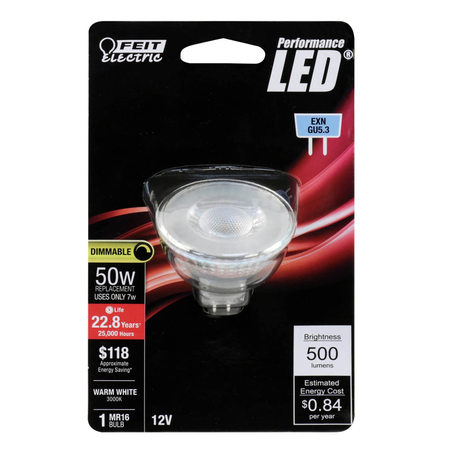 7W (50W Replacement) Warm White (3000K) GU5.3 Base MR16 Dimmable Glass Filament LED Light Bulb