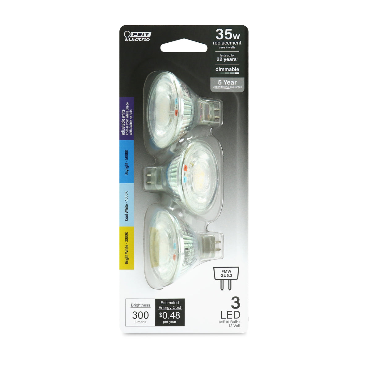 4W (35W Replacement) Adjustable White GU5.3 Base MR16 Dimmable Enhance LED (3-Pack)