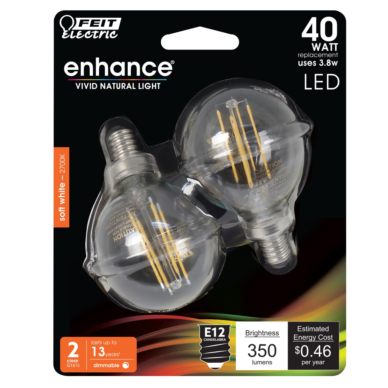 40W Replacement G16 1/2 Soft White Dimmable Enhance Glass Filament Globe LED (2-Pack)
