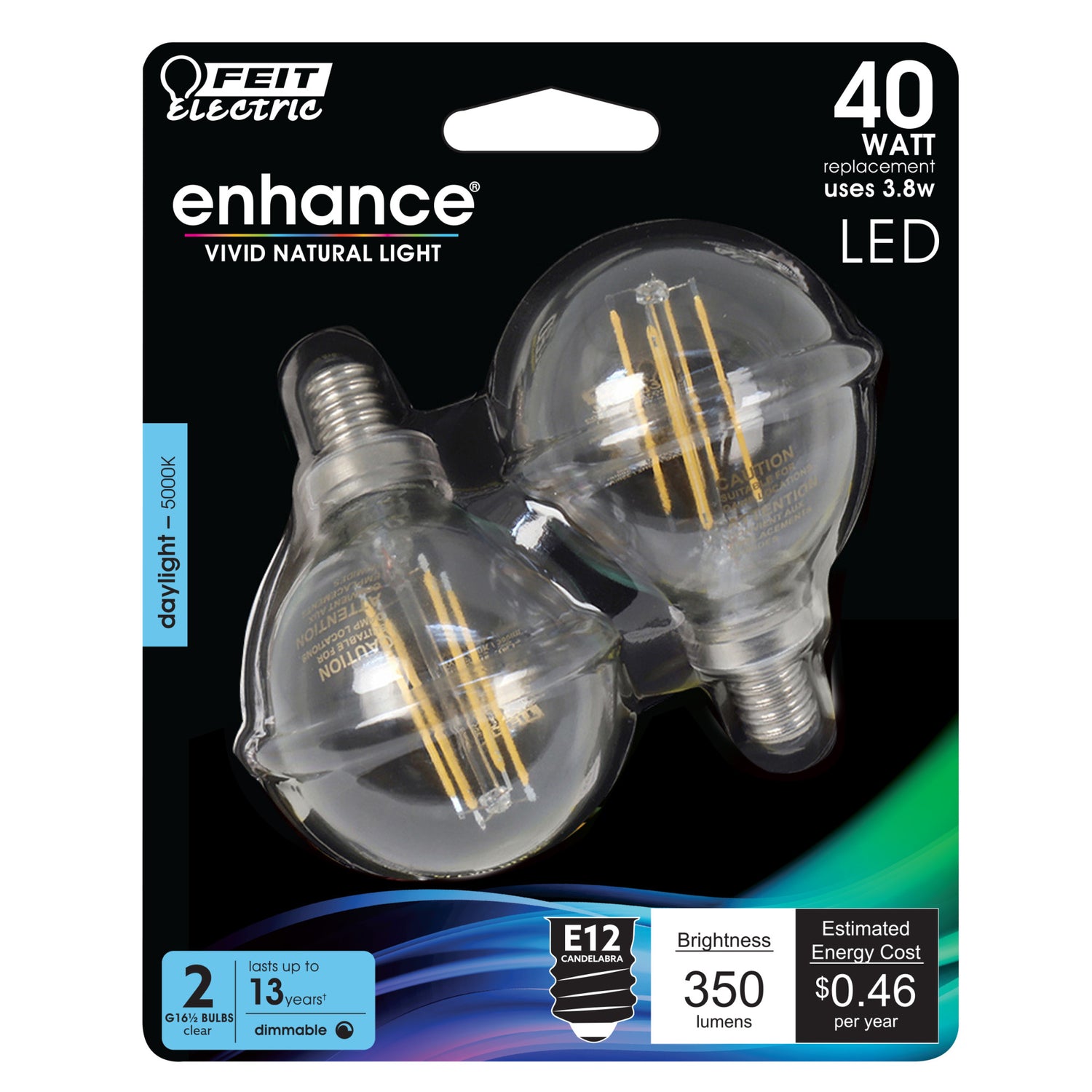 40W Replacement G16 1/2 Daylight Dimmable Enhance Glass Filament Globe LED (2-Pack)