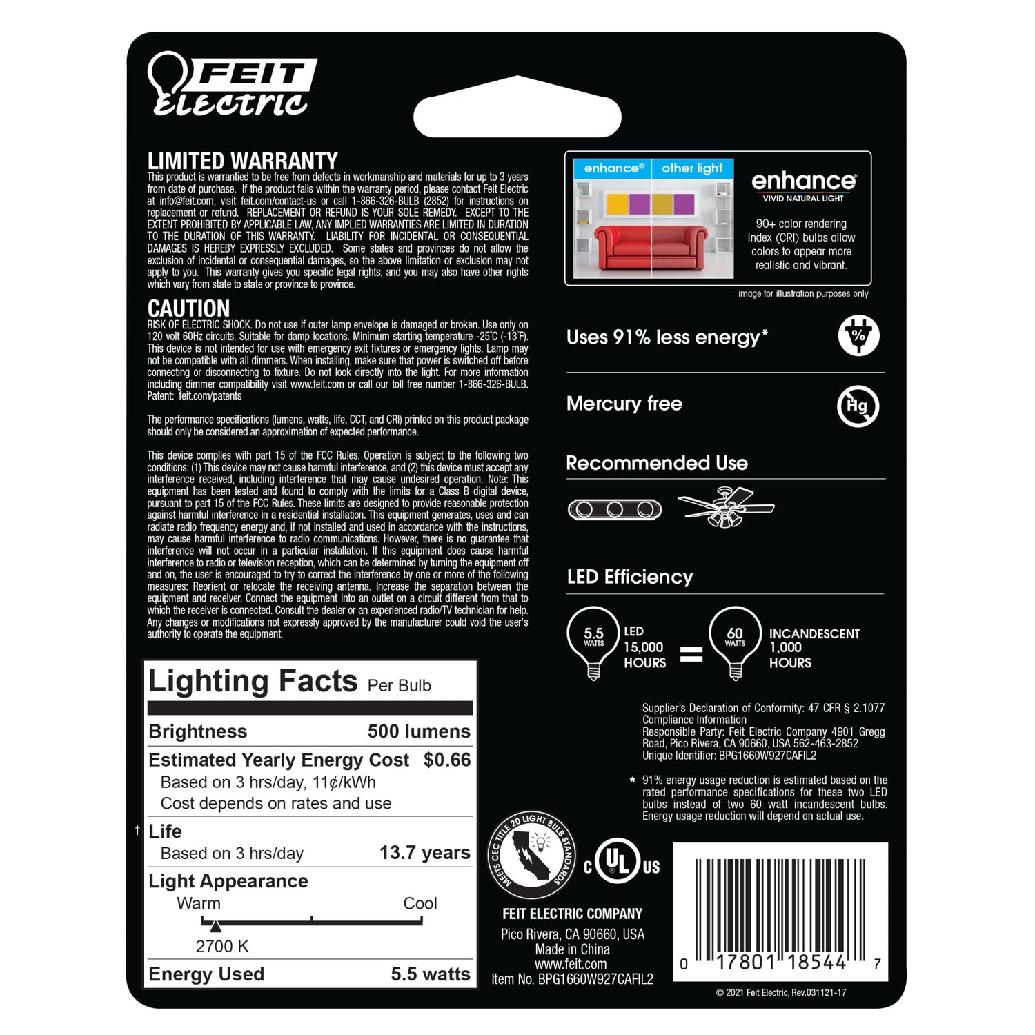 5.5W (60W Replacement) Soft White (2700K)  G16 1/2 (E12 Base) Frost Filament LED Bulb (2-Pack)