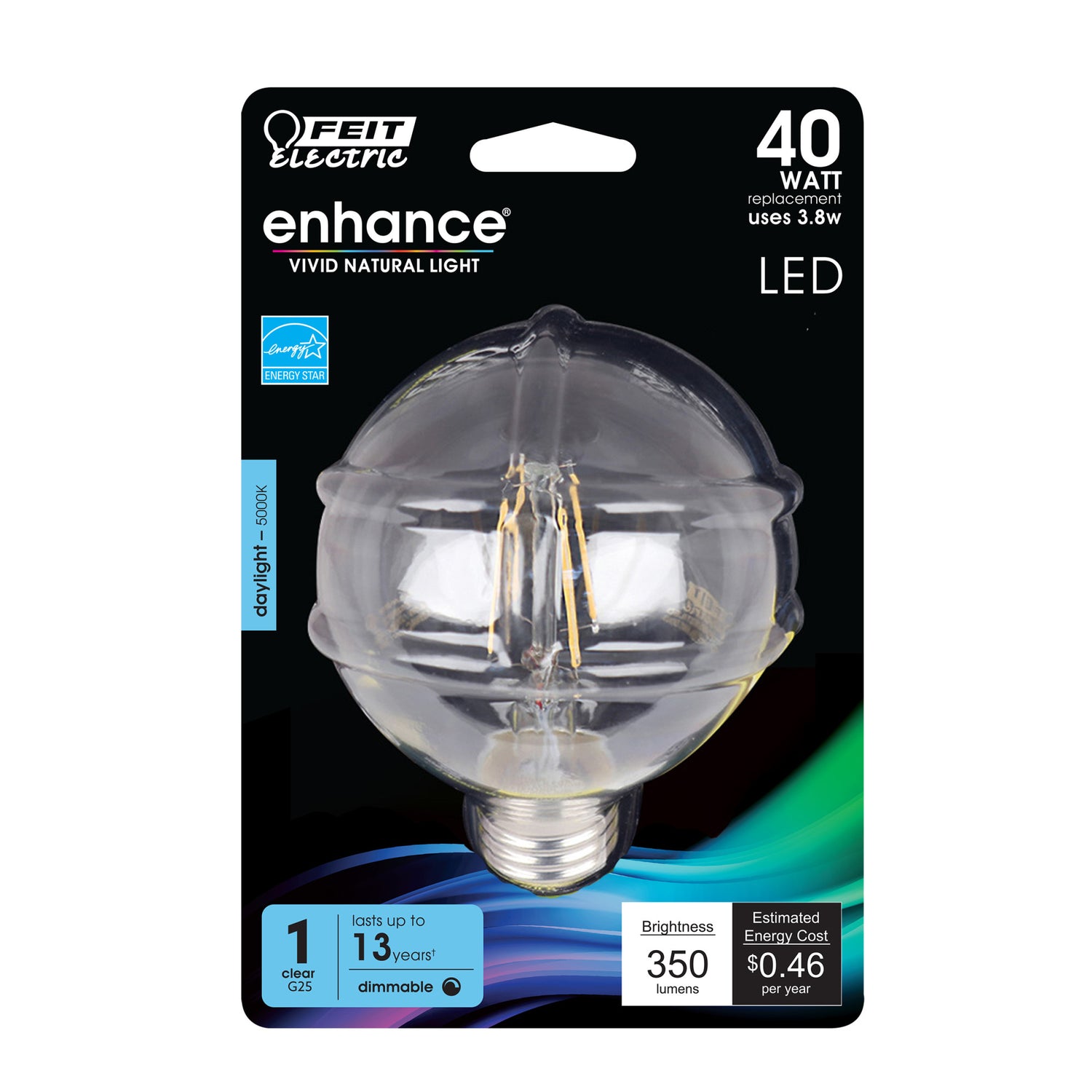 3.8W (40W Replacement) Daylight (5000K) E26 Base G25 Dimmable Enhance Glass Filament Globe LED Bulb