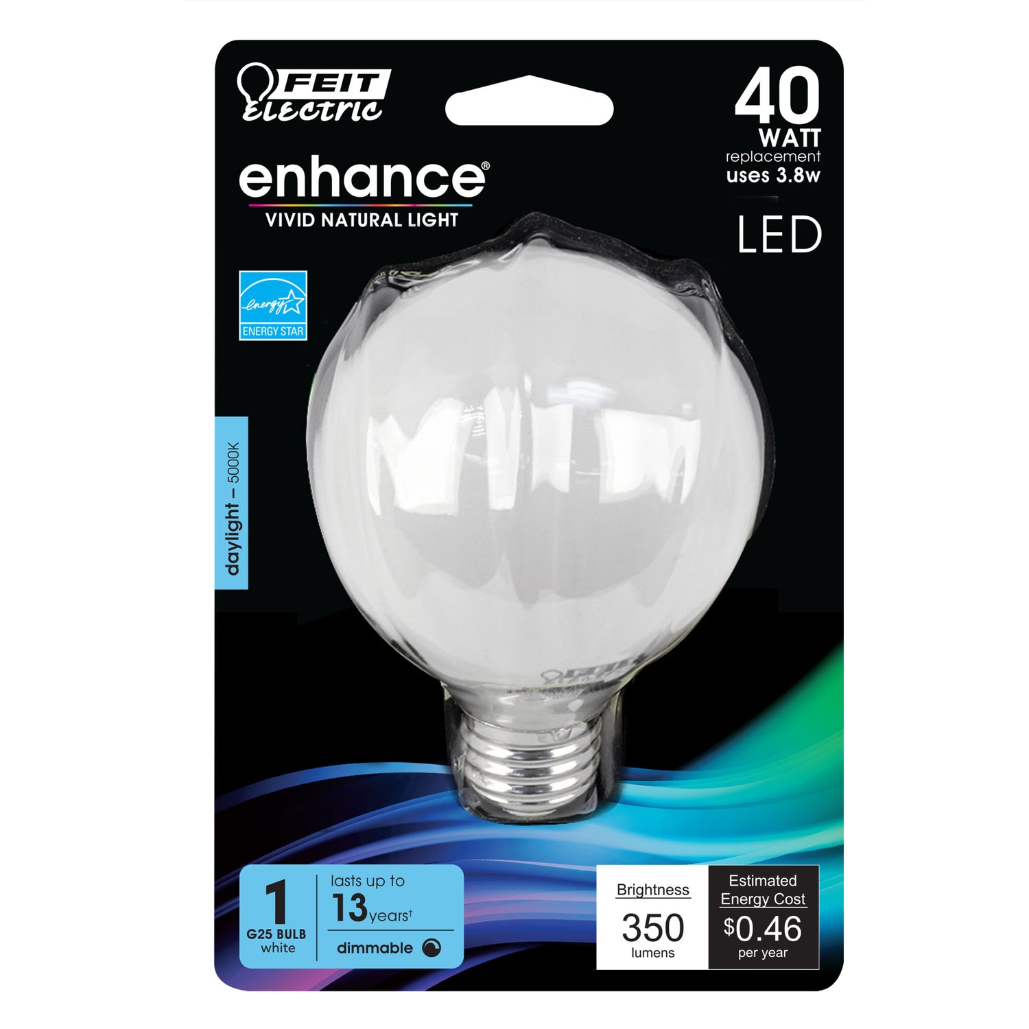 40W Replacement G25 Daylight Dimmable White Enhance Glass Filament Globe LED