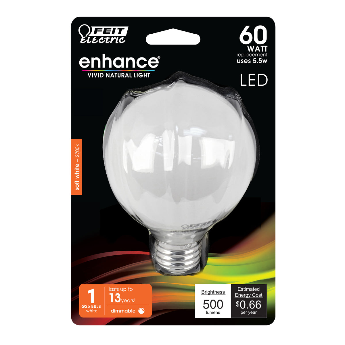 60W Replacement G25 Soft White Dimmable White Enhance Glass Filament Globe LED
