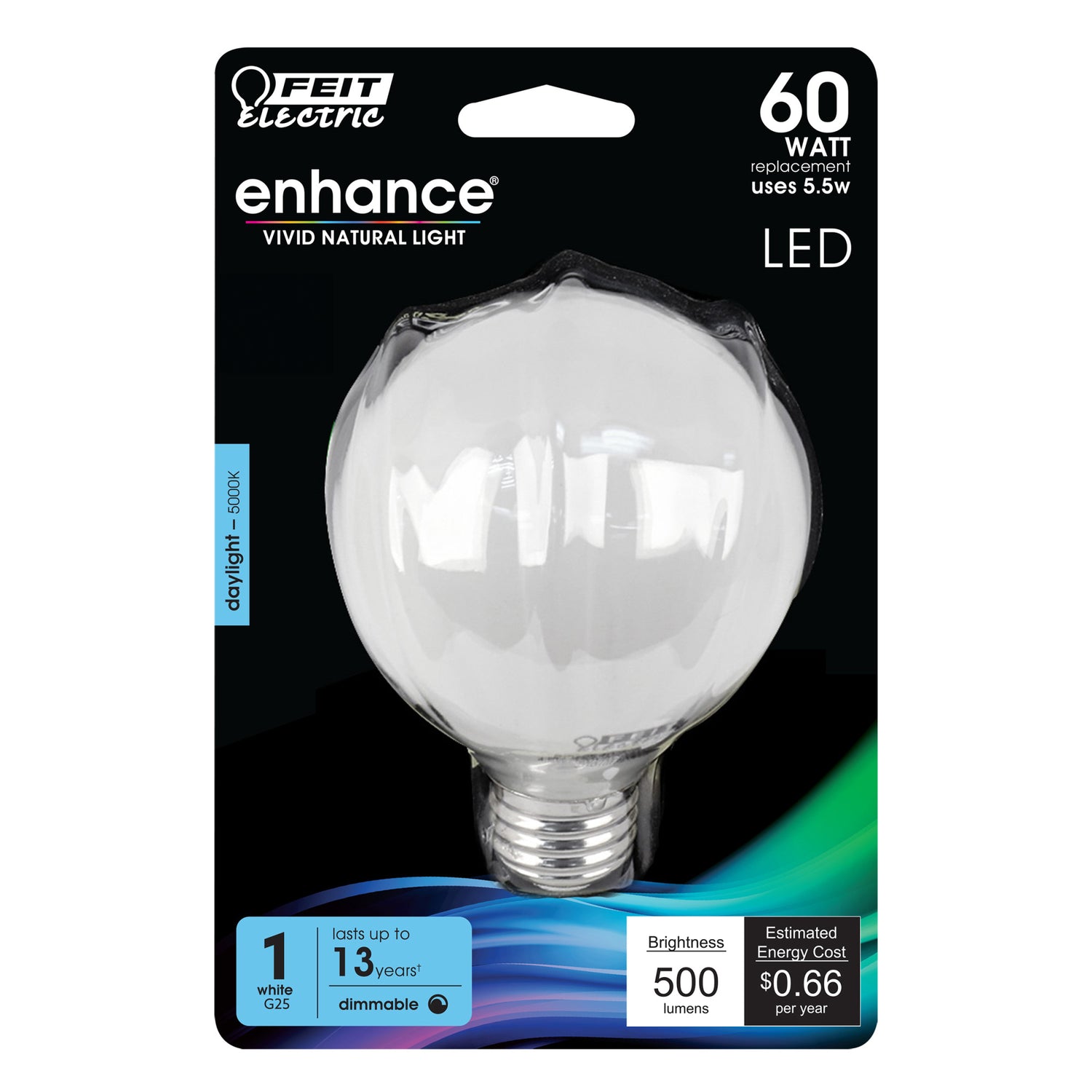 60W Replacement G25 Daylight Dimmable White Enhance Glass Filament Globe LED