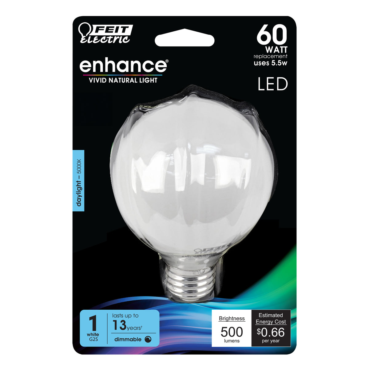 60W Replacement G25 Daylight Dimmable White Enhance Glass Filament Globe LED