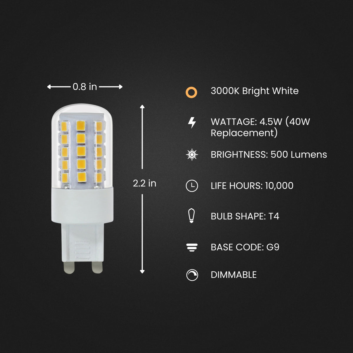 40W Replacement Dimmable Warm White G9 Base T4 Specialty LED