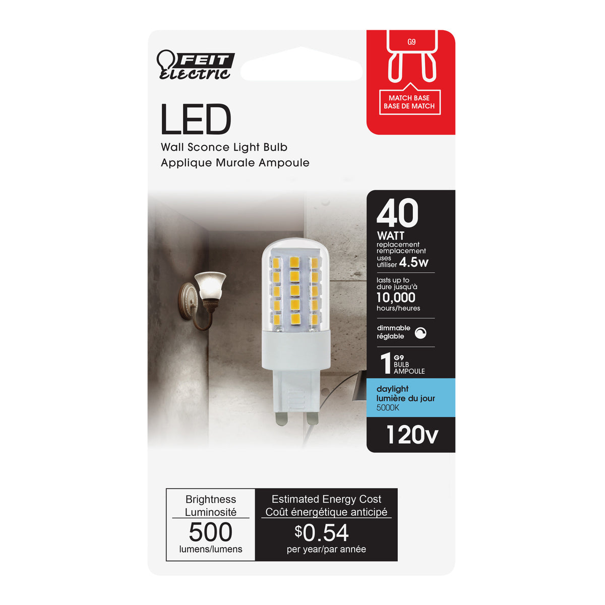 4.5W (40W Replacement) Daylight (5000K) Dimmable G9 Base T4 Specialty LED
