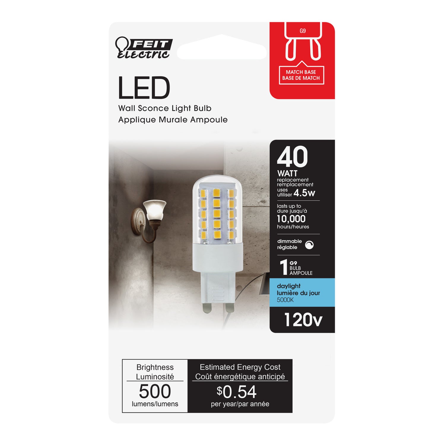 4.5W (40W Replacement) Daylight (5000K) Dimmable G9 Base T4 Specialty LED