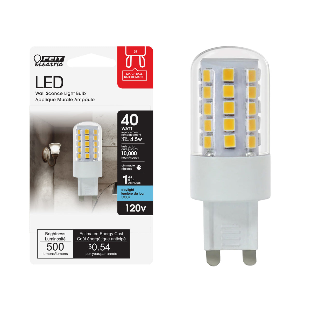 4.5W (40W Replacement) Daylight (5000K) Dimmable G9 Base T4 Specialty LED