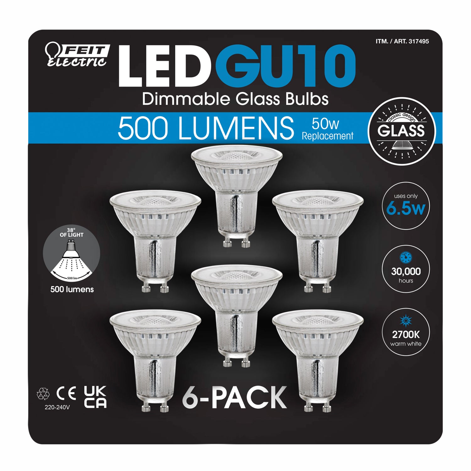 6.5W (50W Replacement) Warm White (2700K) MR16 GU10 Dimmable LED Enhance Mini Reflector Light Bulb (6-Pack)
