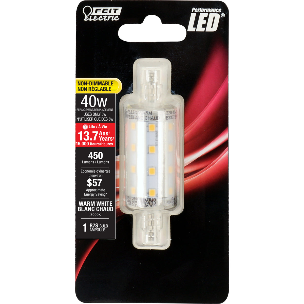5W (40W Replacement) Warm White (3000K) RSC Base R7S Specialty LED