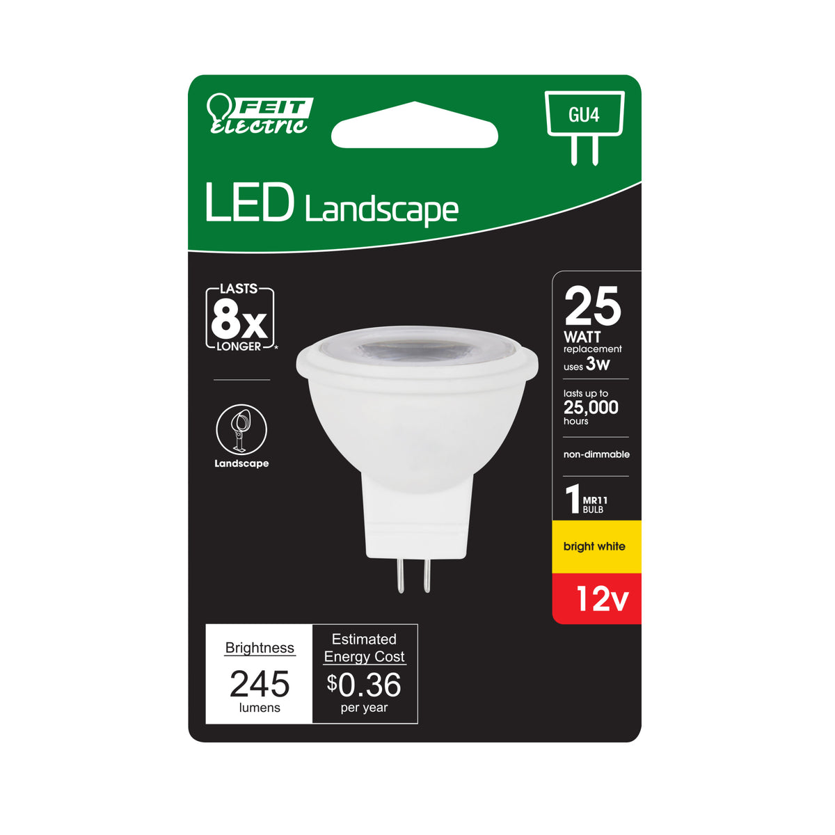 3W (25W Replacement) Bright White (3000K) GU4 Base MR11 Landscape LED