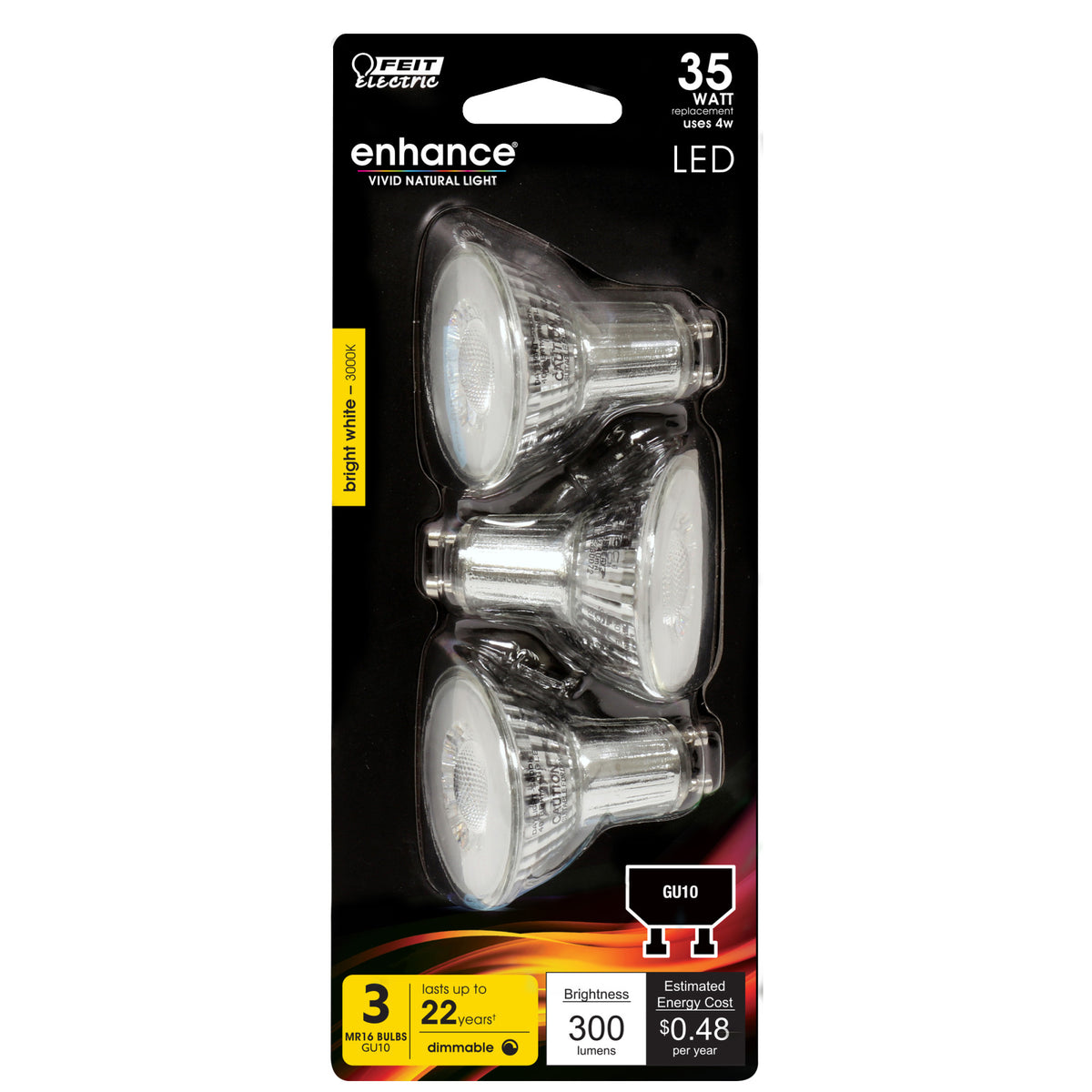 4W (35W Replacement) Bright White (3000K) GU10 MR16 Dimmable Enhance Reflector LED Bulb
