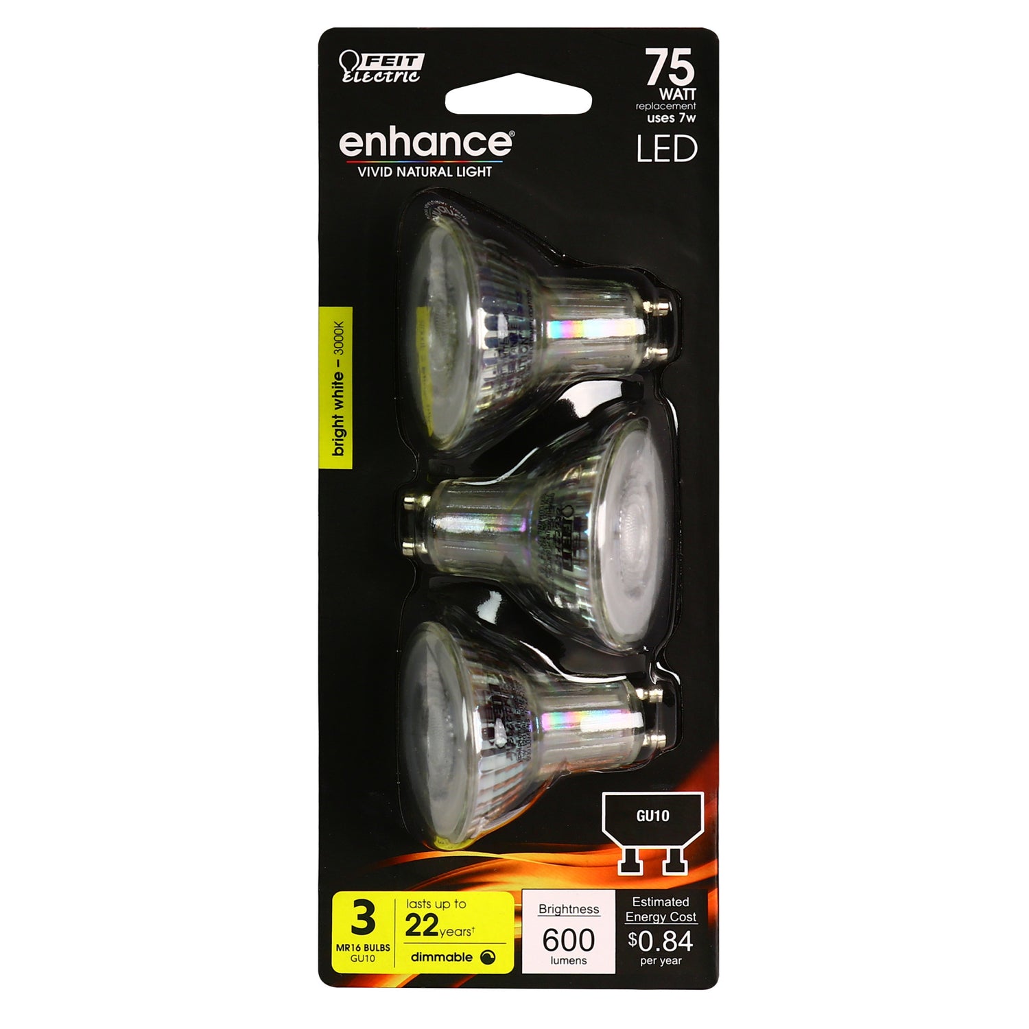 7W (75W Equivalent) Bright White (3000K) GU10 Base (MR16 Replacement) Dimmable LED Flood Reflector Light Bulb (3-Pack)