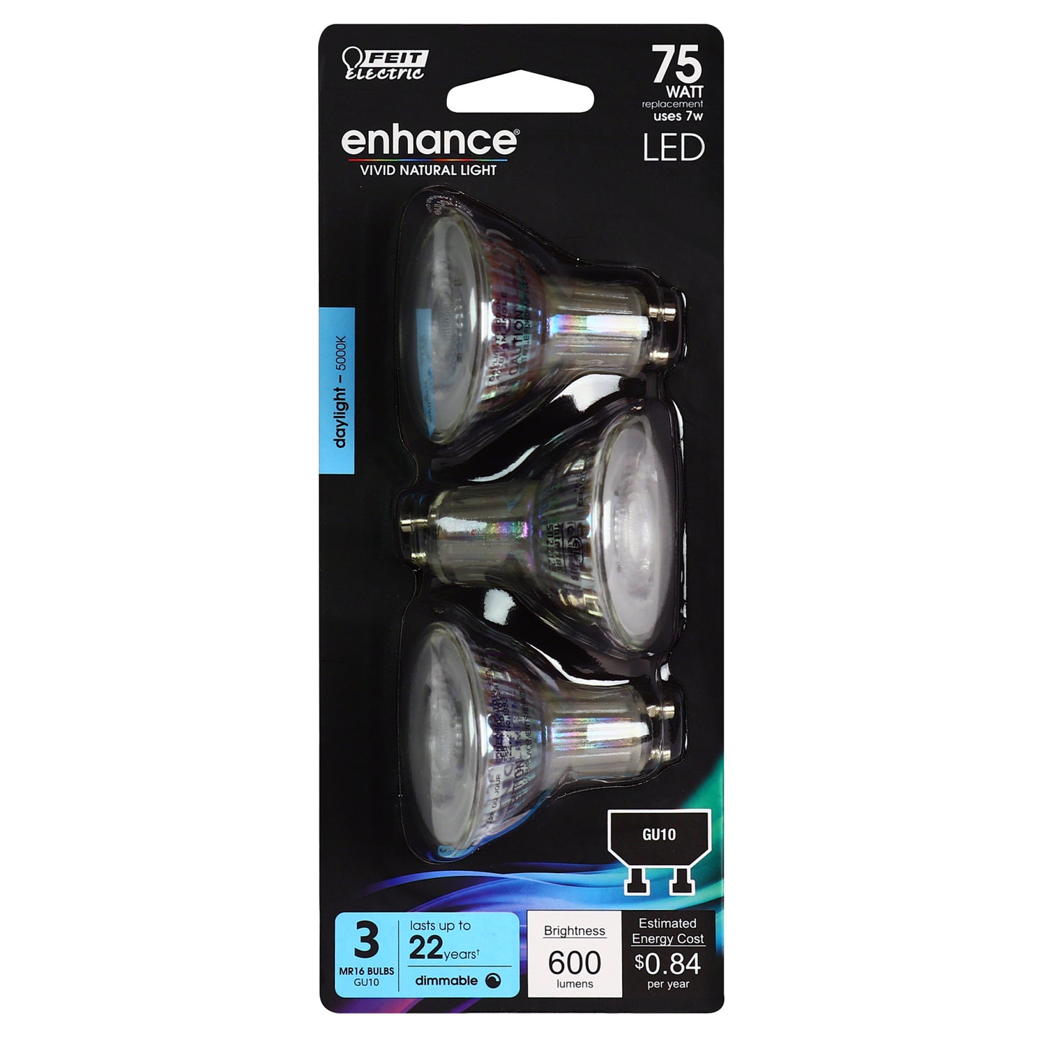 7W (75w Equivalent) Daylight White (5000K) GU10 Base (MR16 Replacement) Dimmable LED Reflector Light Bulb (3-Pack)