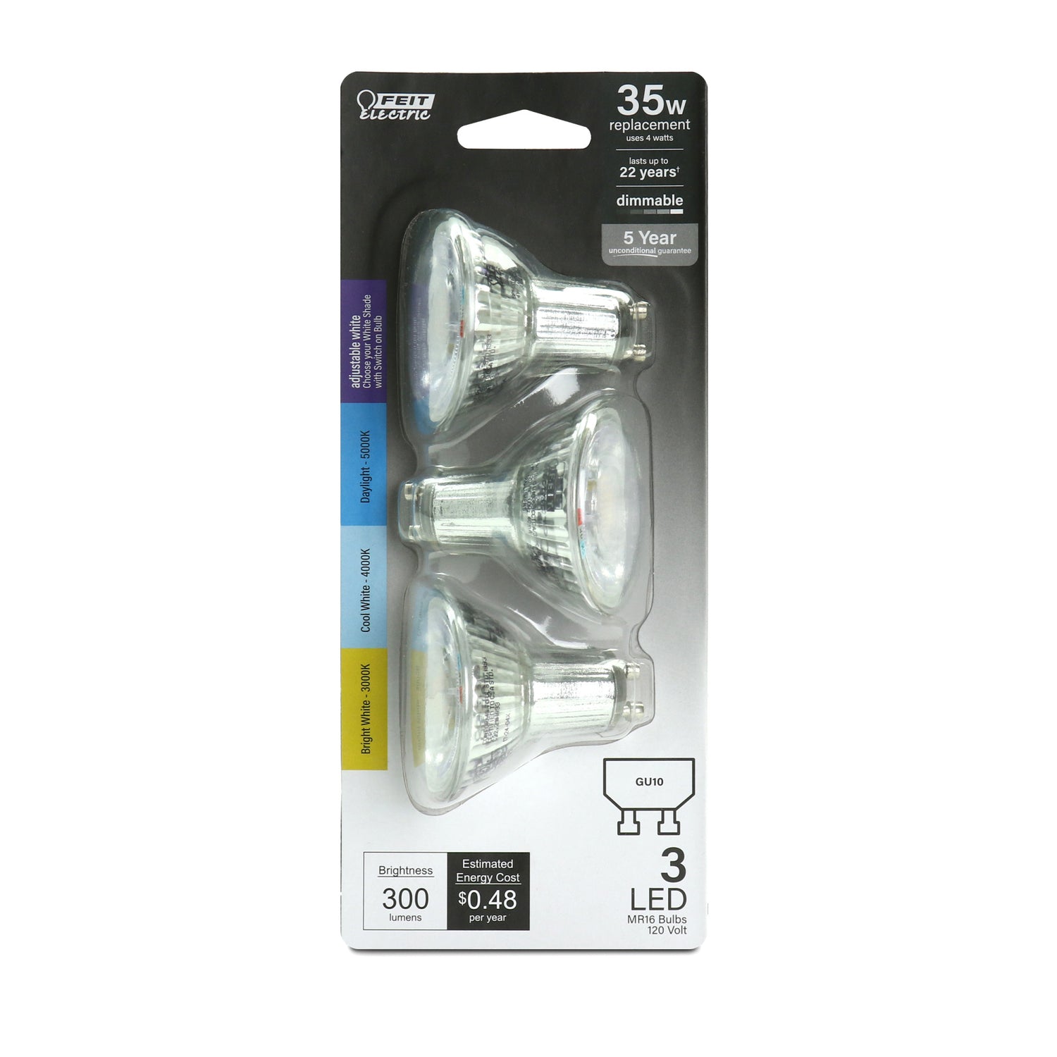 4W (35W Replacement) Adjustable White GU10 MR16 Dimmable Reflector LED Bulb (3-Pack)