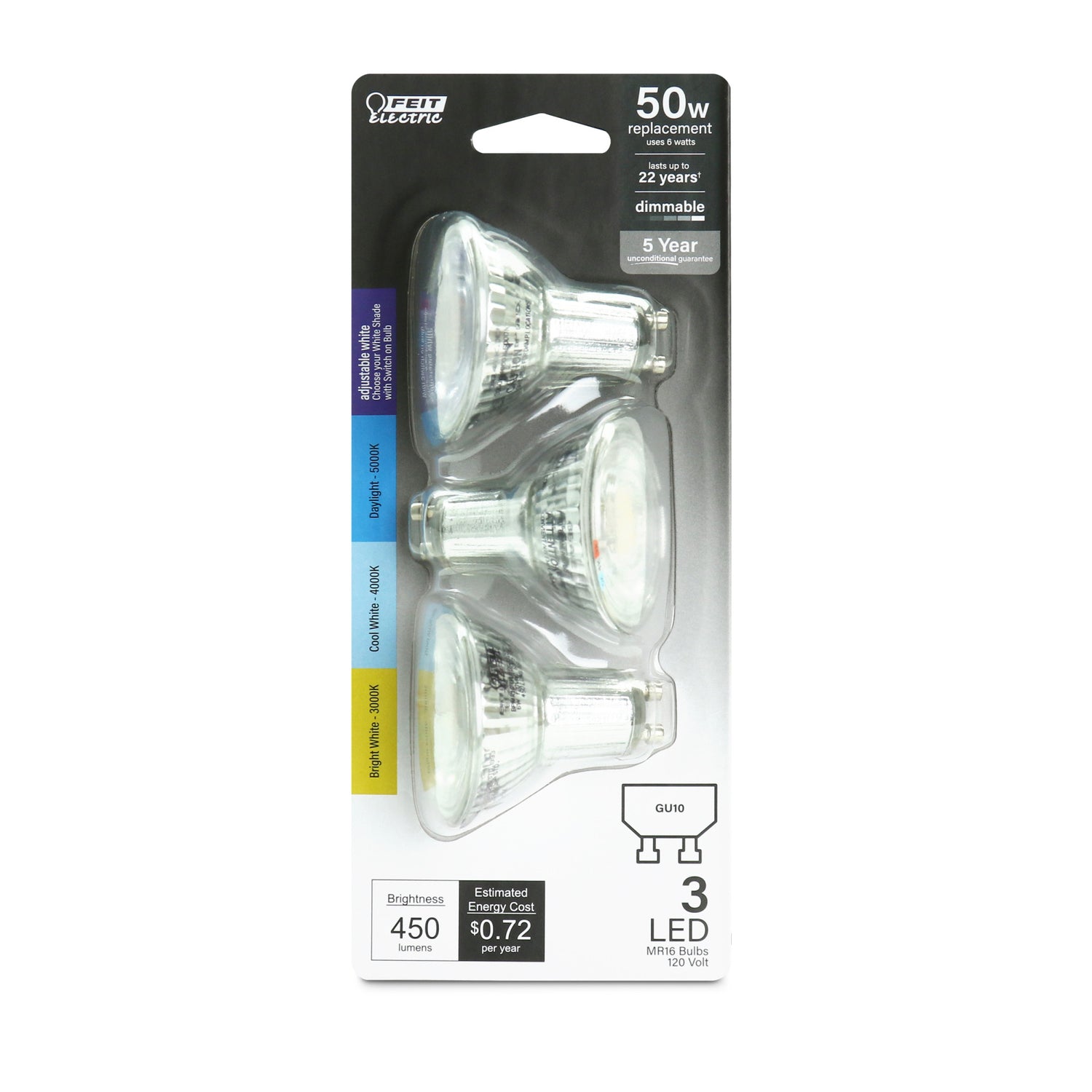 6W (50W Replacement) Adjustable White GU10 MR16 Dimmable Reflector LED Bulb (3-Pack)