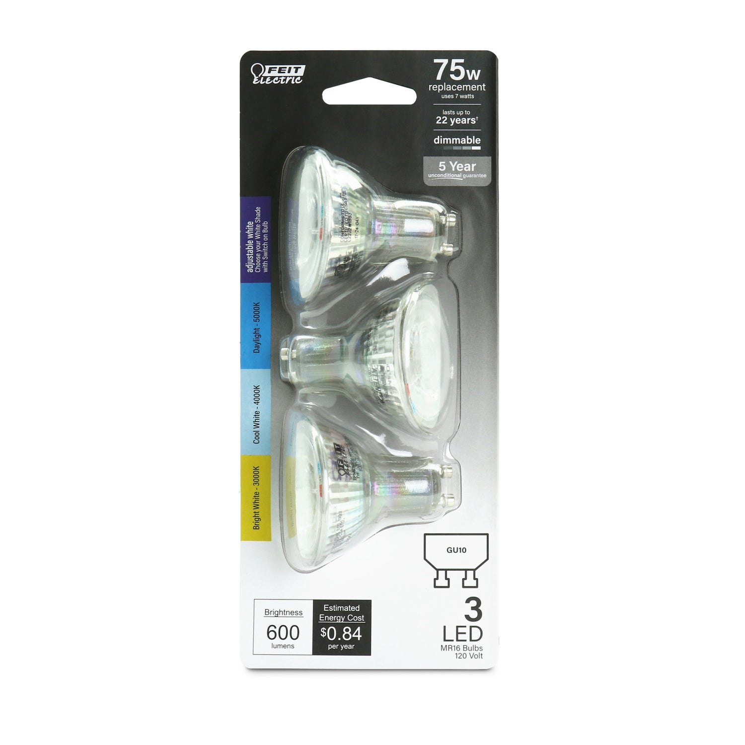 7W (75W Replacement) Adjustable White GU10 MR16 Dimmable Reflector LED Bulb (3-Pack)