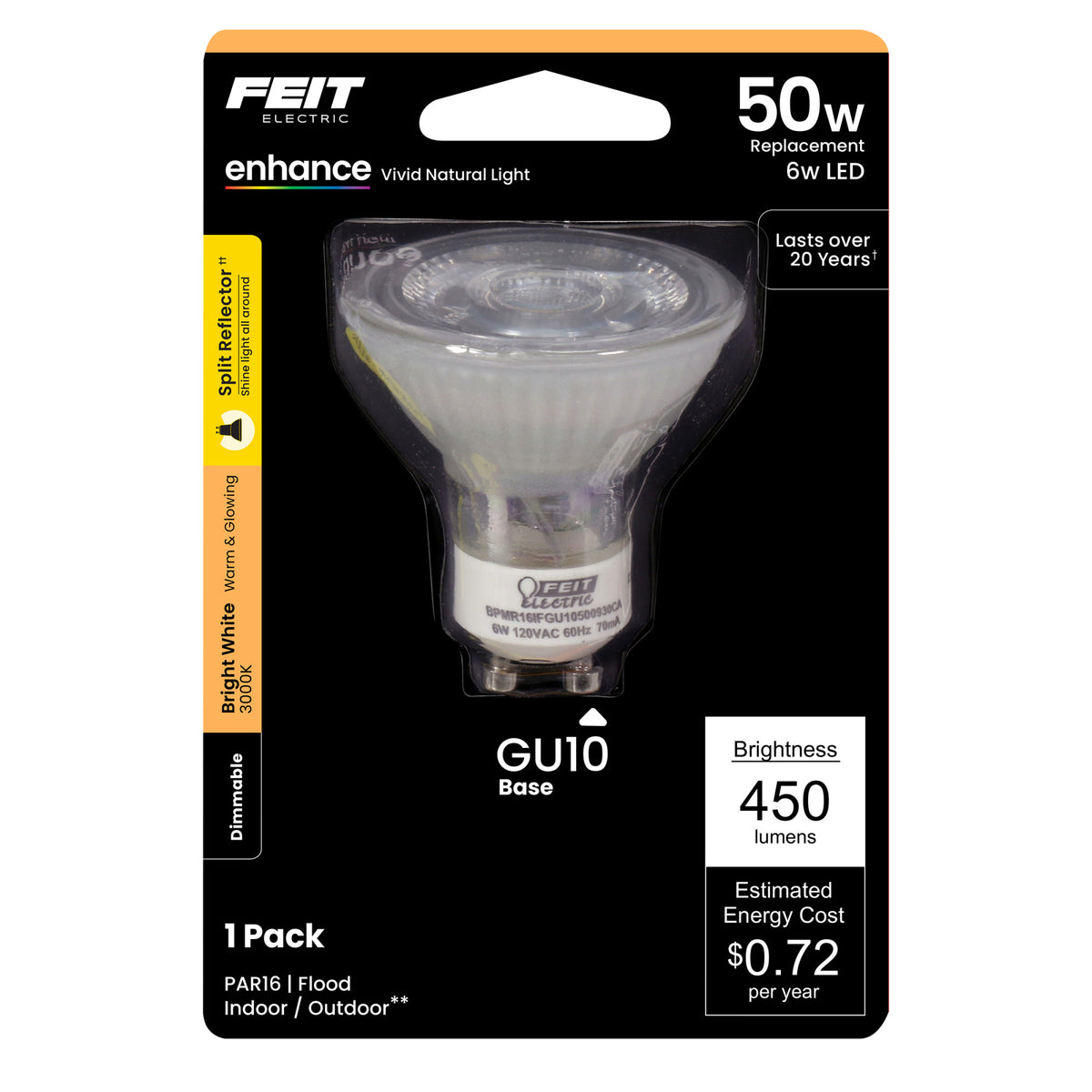 50W Replacement Bright White PAR16 GU10 Dimmable LED Enhance Mini Split Reflector
