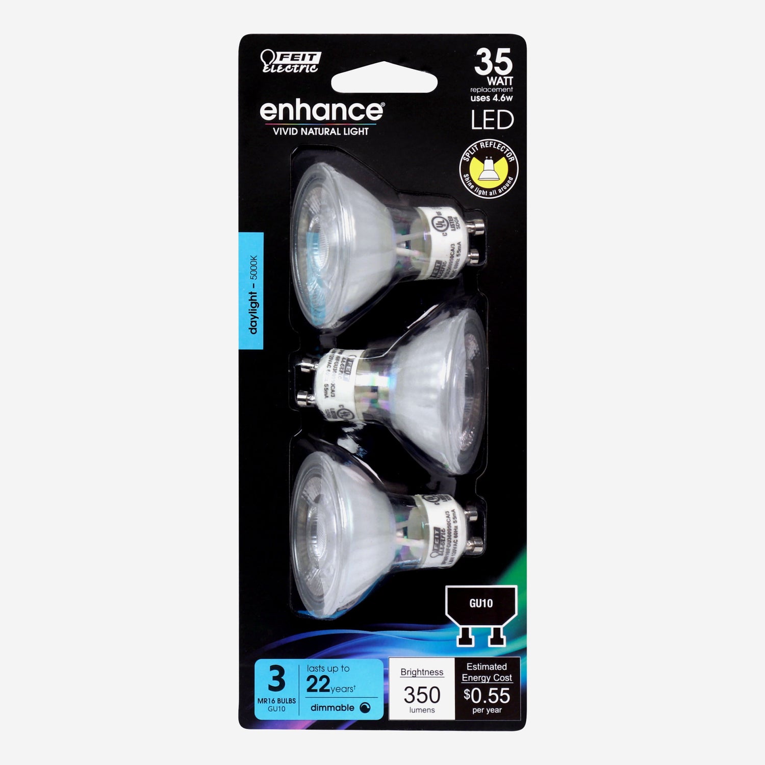 4.6W (35W Replacement) Daylight (5000K) GU10 Base MR16 Enhance Dimmable LED (3-Pack)