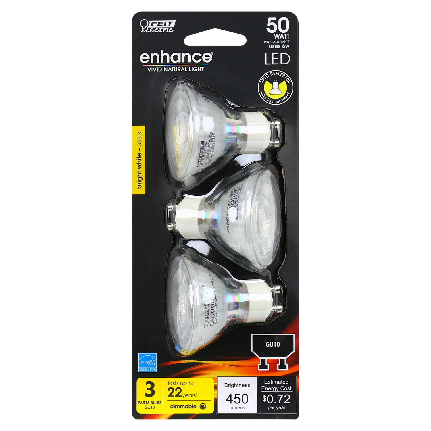 6W (50W Replacement) Bright White (3000K) GU10 Base MR16 Dimmable LED (3-Pack)
