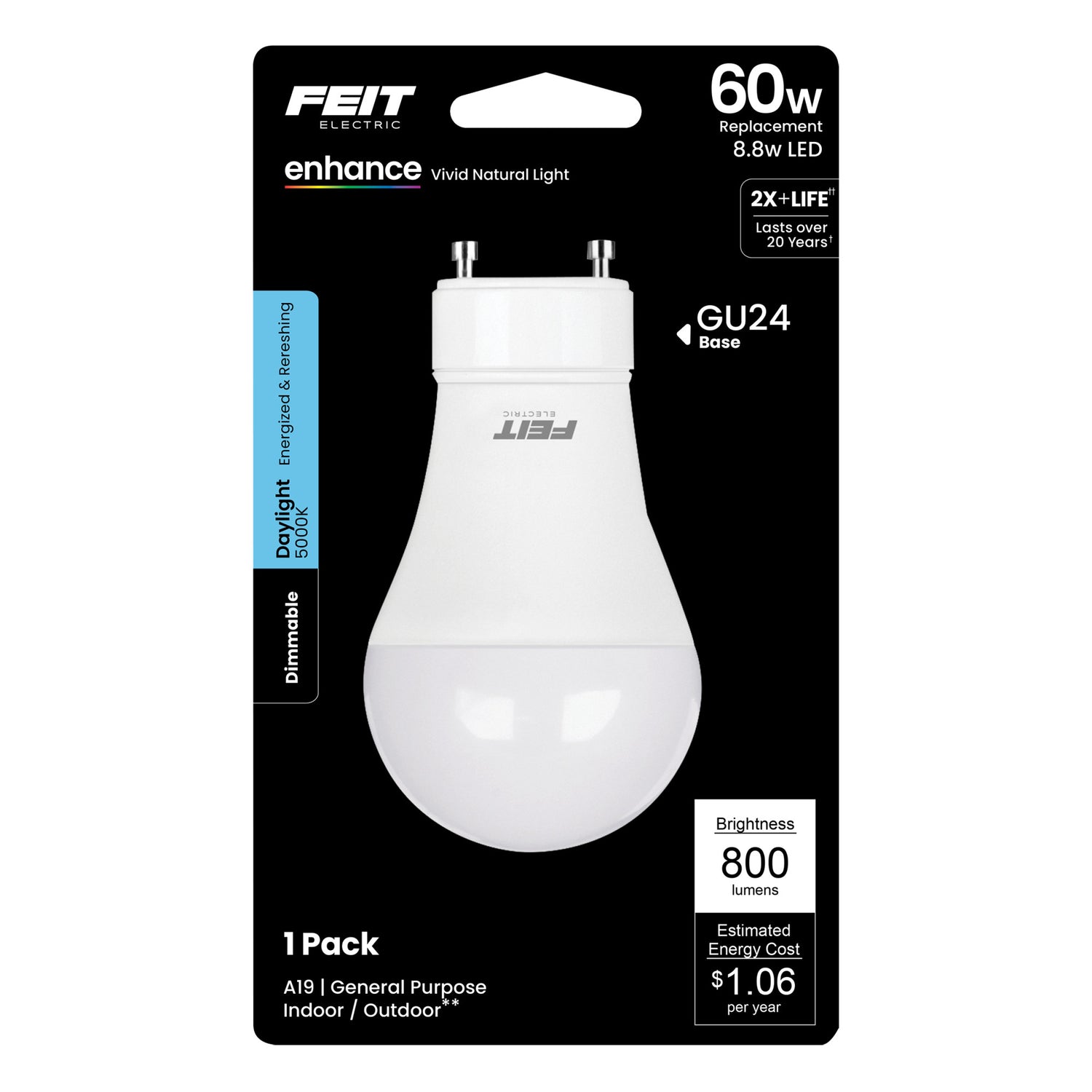 8.8W (60W Replacement) Daylight (5000K) GU24 Base A19 Dimmable General Purpose LED Bulb