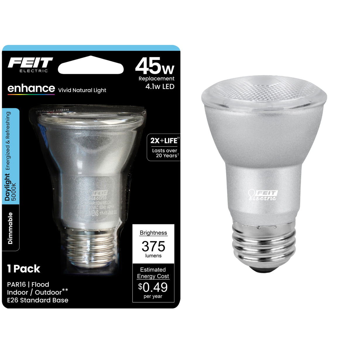 4.1W (45W Replacement) Daylight (5000K) E26 Base PAR16 Dimmable Enhance Reflector LED Bulb