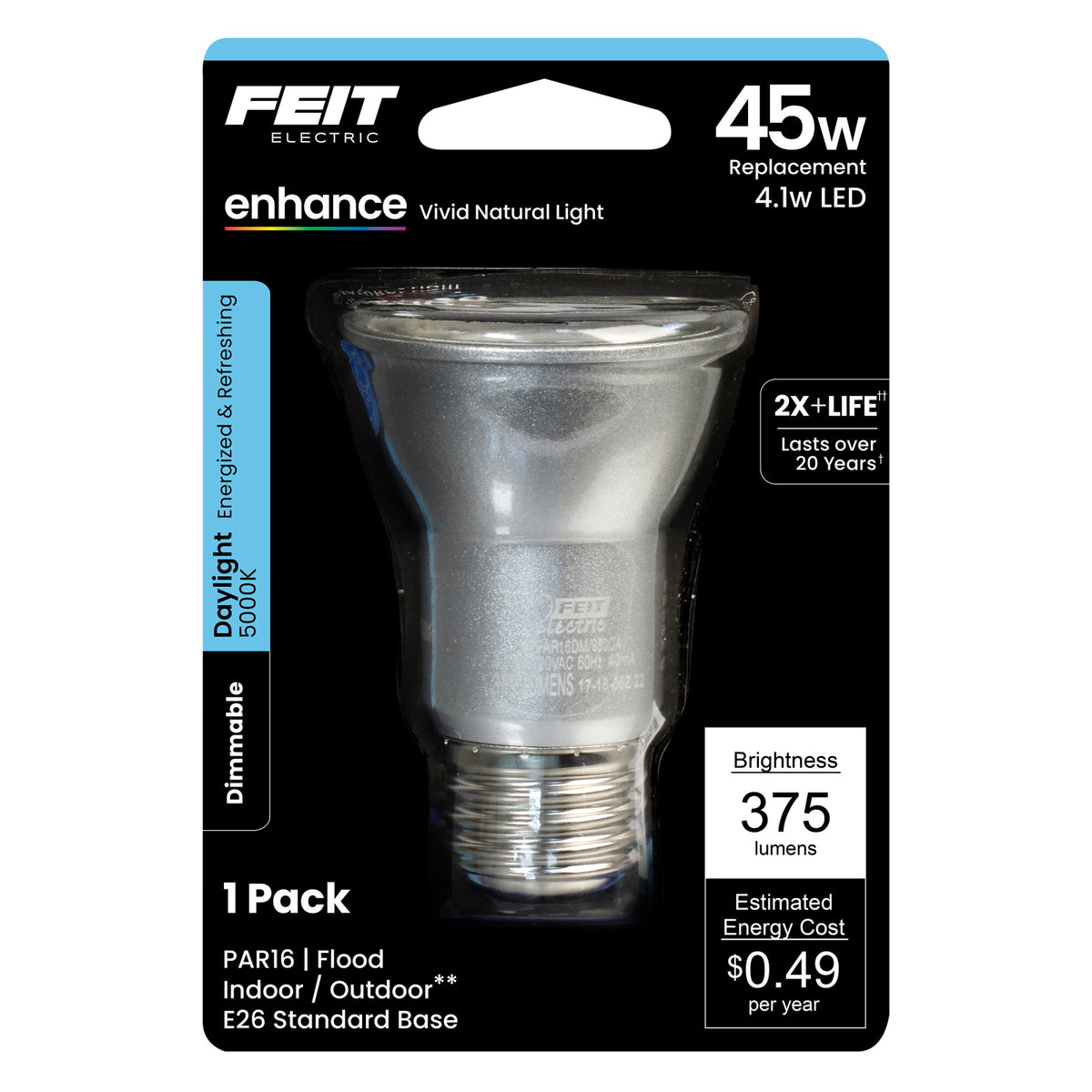 4.1W (45W Replacement) Daylight (5000K) E26 Base PAR16 Dimmable Enhance Reflector LED Bulb