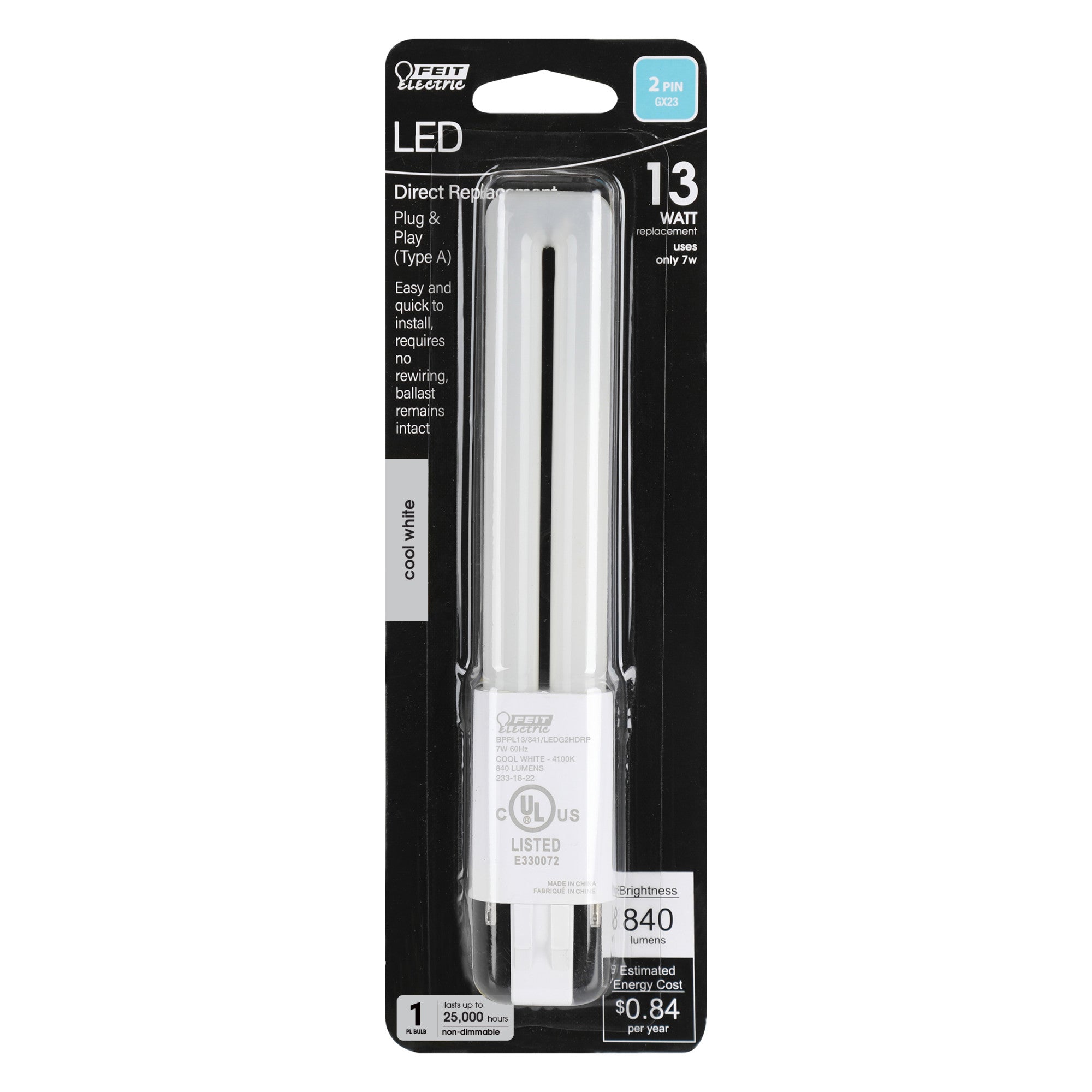 7W (13W Replacement) Cool White (4100K) GX23 Base Direct