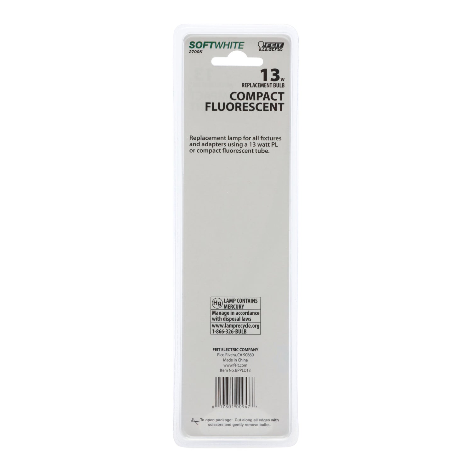 13W Soft White (2700K) PLD GX23-2 Base Non-Dimmable CFL Light Bulb