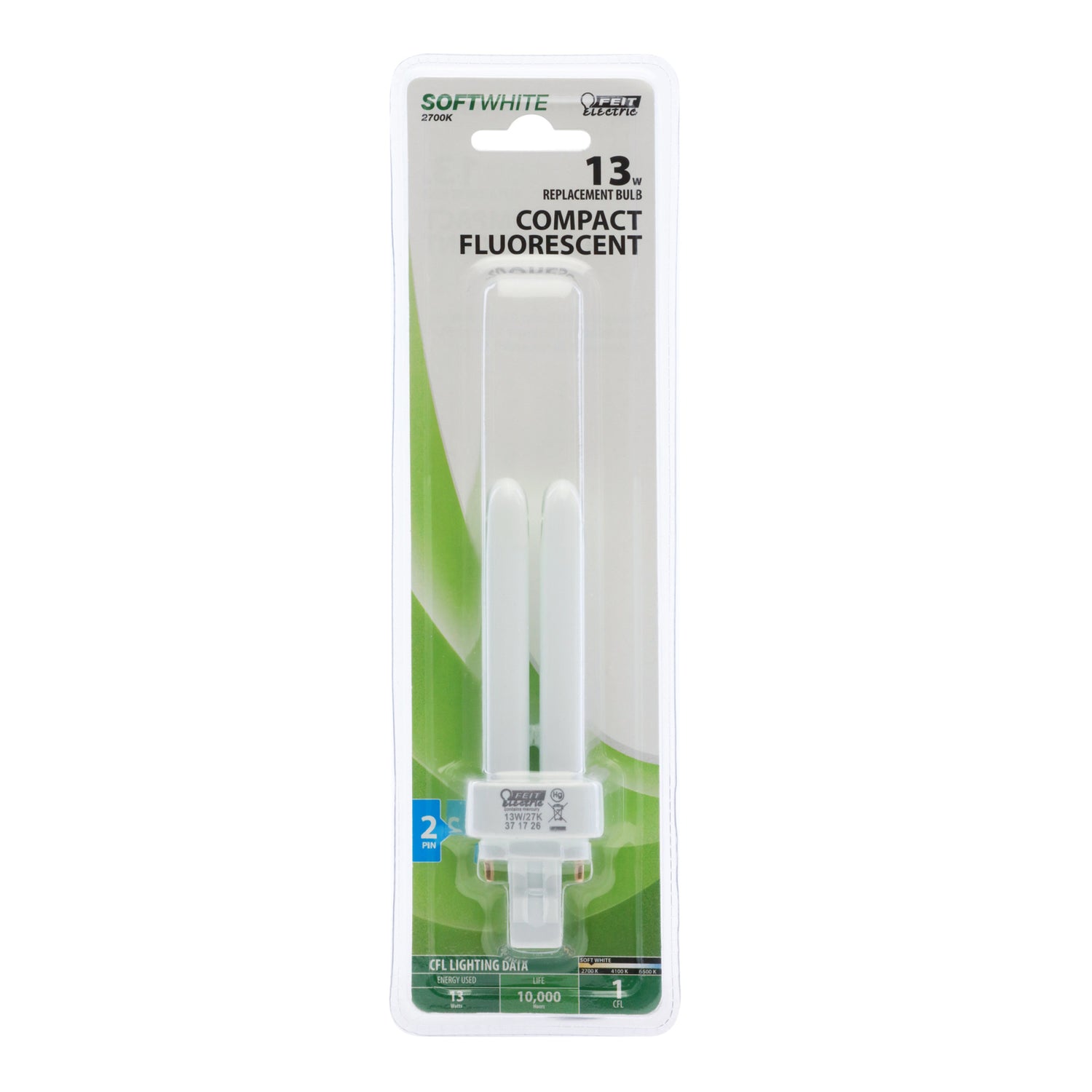 13W Soft White (2700K) PLD GX23-2 Base Non-Dimmable CFL Light Bulb