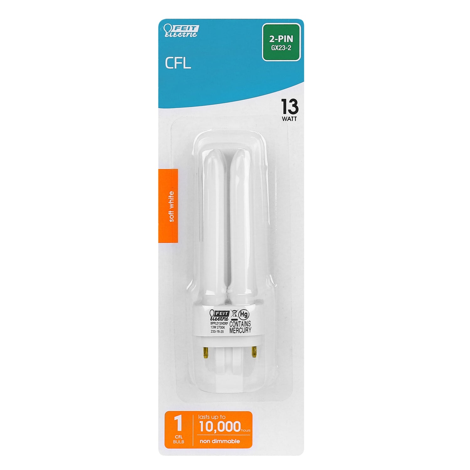 13W (60W Replacement) Soft White (2700K) GX23-2 Base CFL Light Bulb