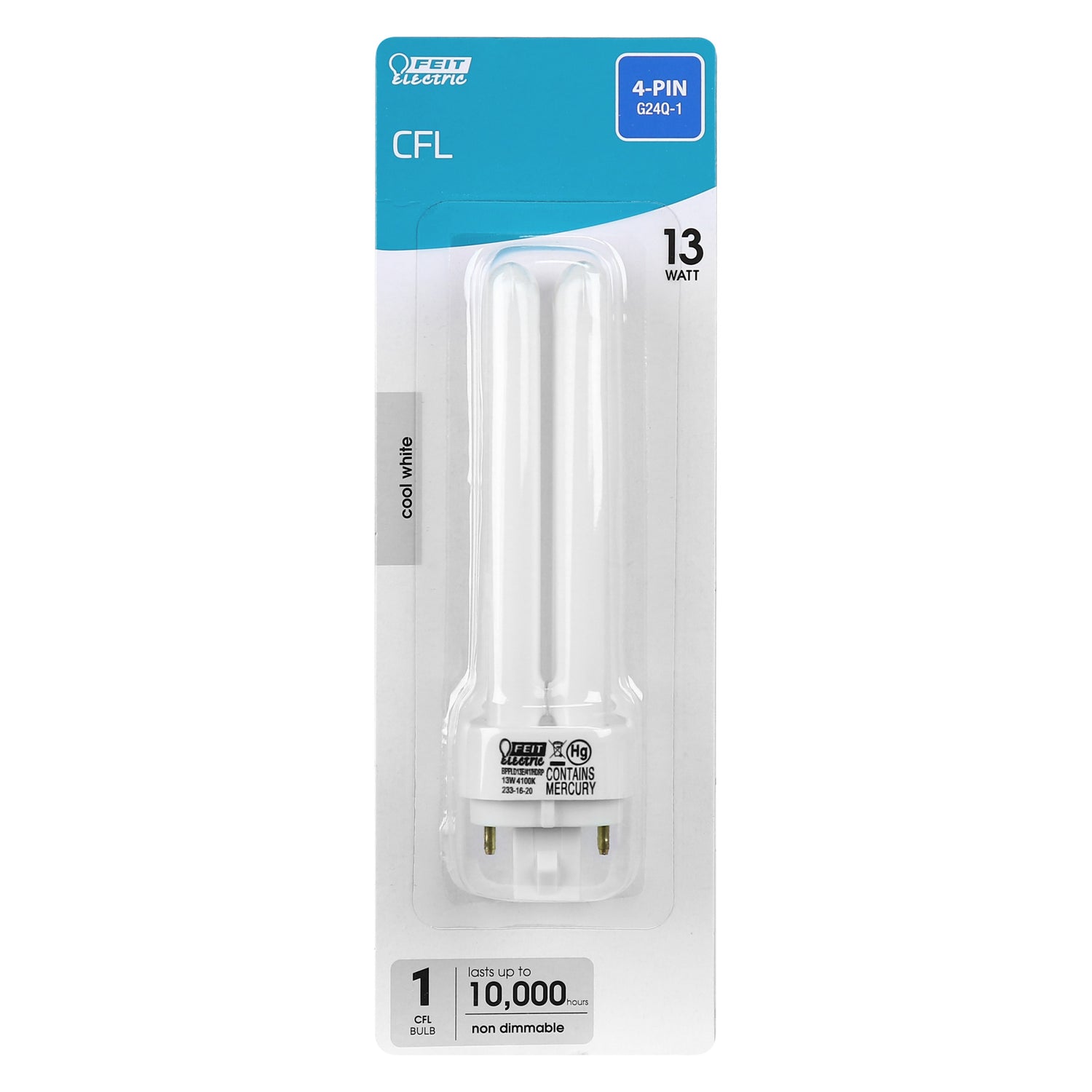 13W Cool White (4100K) PLD G24q-1 Base Double Twin Tube CFL Bulb