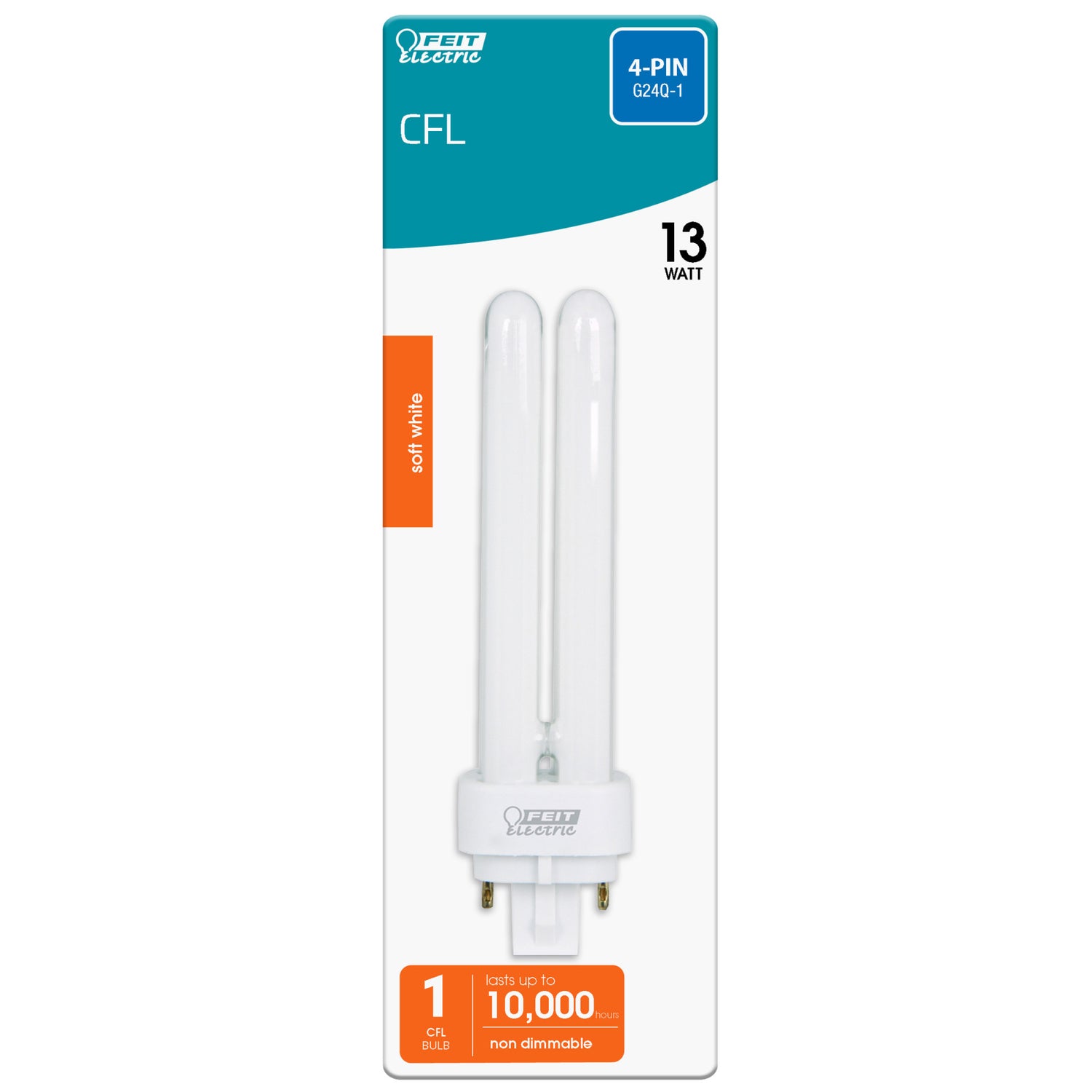 13W Soft White (2700K) PLD Double Twin Tube G24Q-1 Base Compact Fluorescent Light Bulb